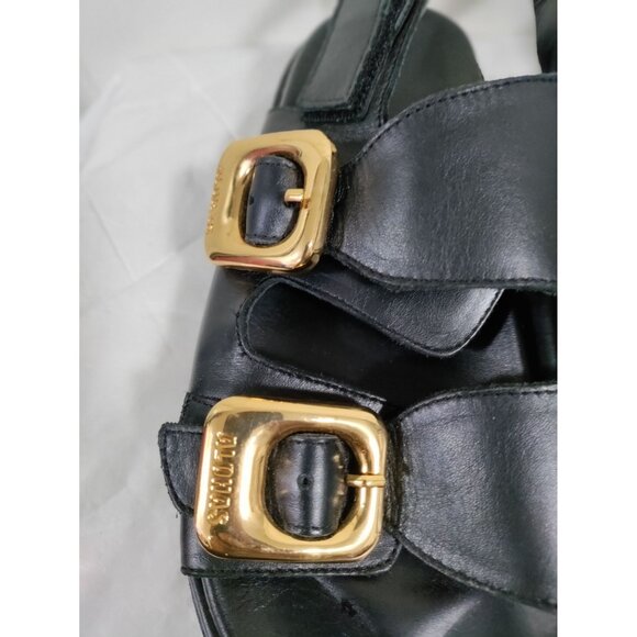 Alohas Black Leather Double Gold Buckle Round Toe Daria Sandals Women's Size 9 - Picture 4 of 14